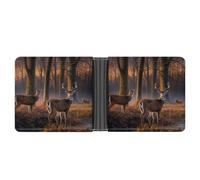 LLUTSNTH Slim Leather Wallet for Men - Wolf Under The Starry Sky Bifold Card Holder for Daily Travel, Mens Money Clip, Nature Wild Animal Deers, One Size, Modern