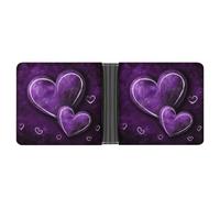 LLUTSNTH Slim Leather Wallet for Men - Wolf Under The Starry Sky Bifold Card Holder for Daily Travel, Mens Money Clip, Purple Hearts, One Size, Modern