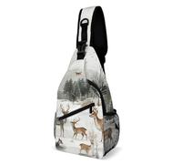 LLUTSNTH Sling Bag for Travel & Hiking, A Reindeer Standing Crossbody Chest Pack Fanny Pack with Adjustable Strap, Animals and Trees, 38x20cm