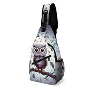 LLUTSNTH Sling Bag for Travel & Hiking, A Reindeer Standing Crossbody Chest Pack Fanny Pack with Adjustable Strap, Owl Tree Branches, 38x20cm