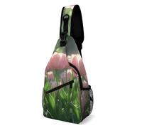 LLUTSNTH Sling Bag for Travel & Hiking, A Reindeer Standing Crossbody Chest Pack Fanny Pack with Adjustable Strap, Blooming Peach Tulips, 38x20cm