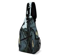 LLUTSNTH Sling Bag for Travel & Hiking, Animal Pit Bull Crossbody Chest Pack Fanny Pack with Adjustable Strap, Ghost Castle, 38x20cm