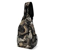 LLUTSNTH Sling Bag for Travel & Hiking, Black Chinese Dragon Crossbody Chest Pack Fanny Pack with Adjustable Strap
