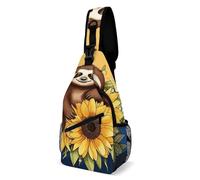 LLUTSNTH Sling Bag for Travel & Hiking, Blue And Black Tribal Pattern Crossbody Chest Pack Fanny Pack with Adjustable Strap, Cartoon Sloth Sitting on Sunflower, 38x20cm