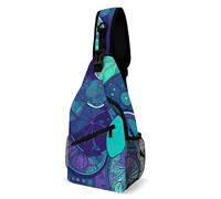 LLUTSNTH Sling Bag for Travel & Hiking, Blue And Black Tribal Pattern Crossbody Chest Pack Fanny Pack with Adjustable Strap, Blue Teal Lemon, 38x20cm