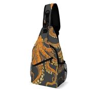 LLUTSNTH Sling Bag for Travel & Hiking, Blue Butterfly Pattern Crossbody Chest Pack Fanny Pack with Adjustable Strap, Orange Octopus Pattern, 38x20cm