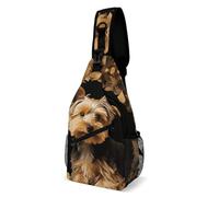 LLUTSNTH Sling Bag for Travel & Hiking, Blue Butterfly Pattern Crossbody Chest Pack Fanny Pack with Adjustable Strap, Yorkshire Terrier in the Cave, 38x20cm