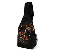 LLUTSNTH Sling Bag for Travel & Hiking, Brown And Red Tribal Pattern Crossbody Chest Pack Fanny Pack with Adjustable Strap, Musical Notes on Dark Background, 38x20cm