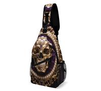 LLUTSNTH Sling Bag for Travel & Hiking, Cat on The Cloud Crossbody Chest Pack Fanny Pack with Adjustable Strap, Baroque Metal Skull, 38x20cm, Baroque Metal Skull