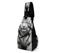 LLUTSNTH Sling Bag for Travel & Hiking, Cool Tiger in Flame Crossbody Chest Pack Fanny Pack with Adjustable Strap, Black and White Tiger, 38x20cm, Black and White Tiger