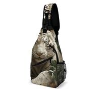 LLUTSNTH Sling Bag for Travel & Hiking, Flag of Venezuela Crossbody Chest Pack Fanny Pack with Adjustable Strap, Lying White Tiger, 38x20cm