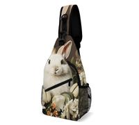 LLUTSNTH Sling Bag for Travel & Hiking, Jewelry Feast Crossbody Chest Pack Fanny Pack with Adjustable Strap, A Beautiful White Rabbit, 38x20cm