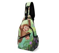 LLUTSNTH Sling Bag for Travel & Hiking, Rainforest Hydrangea Crossbody Chest Pack Fanny Pack with Adjustable Strap, Rhesus Monkey, 38x20cm, Rhesus Monkey
