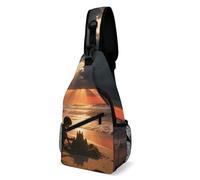 LLUTSNTH Sling Bag for Travel & Hiking, Sailing at The Seaside Crossbody Chest Pack Fanny Pack with Adjustable Strap, Sea Sunset, 38x20cm, Sea Sunset