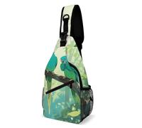 LLUTSNTH Sling Bag for Travel & Hiking, Tropical Beach Crossbody Chest Pack Fanny Pack with Adjustable Strap, Two Parakeets, 38x20cm, Two Parakeets