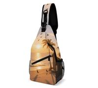 LLUTSNTH Sling Bag for Travel & Hiking, Tropical Beach Crossbody Chest Pack Fanny Pack with Adjustable Strap, Tropical Beach, 38x20cm, Tropical Beach