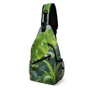 LLUTSNTH Sling Bag for Travel & Hiking, Tropical Beach Crossbody Chest Pack Fanny Pack with Adjustable Strap, Tropical Green Leaves, 38x20cm, Tropical Green Leaves