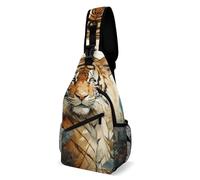 LLUTSNTH Sling Bag for Travel & Hiking, Two Flower Roosters Crossbody Chest Pack Fanny Pack with Adjustable Strap, Watercolor Tiger Pattern, 38x20cm