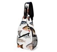 LLUTSNTH Sling Bag for Travel & Hiking, Two Flower Roosters Crossbody Chest Pack Fanny Pack with Adjustable Strap, Different Fish, 38x20cm