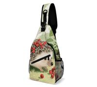 LLUTSNTH Sling Bag for Travel & Hiking, Wildflowers Daisy Crossbody Chest Pack Fanny Pack with Adjustable Strap, Berry - Collecting Hedgehog, 38x20cm