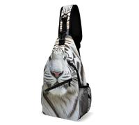 LLUTSNTH Sling Bag for Travel & Hiking, Winter White Owl Crossbody Chest Pack Fanny Pack with Adjustable Strap, White Tiger, 38x20cm, White Tiger