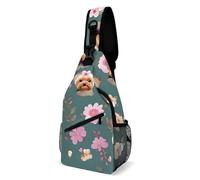 LLUTSNTH Sling Bag for Travel & Hiking, Yellow Lion Head Crossbody Chest Pack Fanny Pack with Adjustable Strap, Yorkie Floral Pattern, 38x20cm