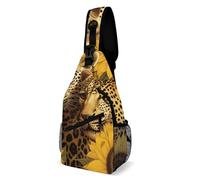 LLUTSNTH Sling Bag for Travel & Hiking, Yellow Lion Head Crossbody Chest Pack Fanny Pack with Adjustable Strap, Yellow Sunflowers and Leopard, 38x20cm