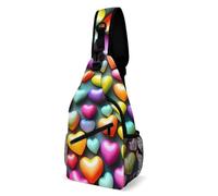 LLUTSNTH Sling Bag for Travel & Hiking, Yellow Lion Head Crossbody Chest Pack Fanny Pack with Adjustable Strap, Colorful Rainbow Hearts, 38x20cm