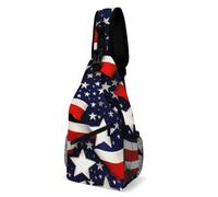 LLUTSNTH Sling Bag for Travel & Hiking, Yellow Lion Head Crossbody Chest Pack Fanny Pack with Adjustable Strap, American Flag Stars Stripes, 38x20cm