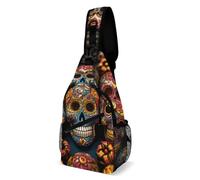 LLUTSNTH Sling Bag for Travel & Hiking, Yellow Maple Leaves Crossbody Chest Pack Fanny Pack with Adjustable Strap, Colorful Sugar Skulls, 38x20cm