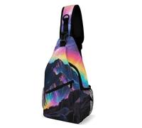 LLUTSNTH Sling Bag for Travel & Hiking, Yokai Onsen Bath Crossbody Chest Pack Fanny Pack with Adjustable Strap, Rainbow Starry Mountains, 38x20cm