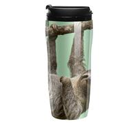 LLUTSNTH Sloth on Green Branches Insulated Coffee Tumbler Reusable Iced Coffee Cup Double-Wall Plastic Drinking Cups Hot Coffee Travel Mug, BPA-Free, Shatter-Proof, Dishwasher-Safe 12 Oz