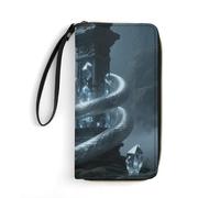 LLUTSNTH Snake on Crystal Pillar Womens Wallet Leather Money Clip Coin Purse Clutch Wristlet Travel Long Wallets