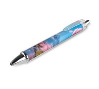 LLUTSNTH Snowy Fuji & Pink Bloom Ballpoint Pens Black Medium Point 0.55mm Ball Point Pen Retractable Office Pens with Super Soft Grip Writing Ink Pen for Men Women 1 PCS