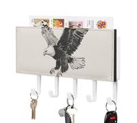 LLUTSNTH Soaring Eagle Wall Key Holder with 5 Hooks - PU Leather Key Rack Organizer, Entryway Storage for Keys/Masks/Letters, Housewarming Gift for Hallway Kitchen Decor