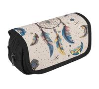 LLUTSNTH Space Themed Art 2 Compartments Pencil Case Makeup Bag | Large Capacity Polyester Pencil Pouch with Handle | Toiletry & Cosmetic Bag Organizer for Travel Office, dream catcher and moon, One