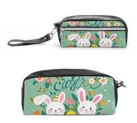 LLUTSNTH Spring Happy Easter Holiday Pencil Case - Large Capacity Pen Pouch Aesthetic Makeup Bag with Zipper Leather Pencil Bag for Stationery, Art Supplies, Travel Essentials