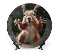 LLUTSNTH Squirrel Funny Animal Ceramic Decorative Plate Boho Bone China Decorative Plate with Display Stand Wall Hanging Ornament Plates for Kitchen Dining Room Wine Cabinet Home Décor 6inch