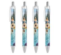 LLUTSNTH Squirrel Pool Joy Ballpoint Pens Black Medium Point 0.55mm Ball Point Pen Retractable Office Pens with Super Soft Grip Writing Ink Pen for Men Women 4 PCS