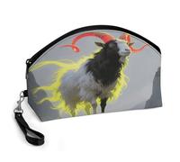 LLUTSNTH Standing Glowing Goat Travel Makeup Bag, Large Capacity Cosmetic Bag for Women, Waterproof PU Leather, Curved Portable Toiletry Bag for Skincare, Brushes & Travel Essentials
