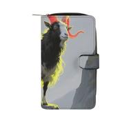 LLUTSNTH Standing Glowing Goat Travel Wallet Slim Leather Wallets Clutch Organizer Purse Coin Pocket for Men Women