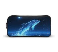 LLUTSNTH Star - Swimming Dolphin Pencil Case - Large Capacity Pencil Pouch Aesthetic Makeup Bag with Zipper for Stationery, Art Supplies, Travel Essentials