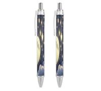 LLUTSNTH Stars And Moon on Dark Background Ballpoint Pens Black Medium Point 0.55mm Ball Point Pen Retractable Office Pens with Super Soft Grip Writing Ink Pen for Men Women 2 PCS