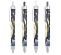 LLUTSNTH Stars And Moon on Dark Background Ballpoint Pens Black Medium Point 0.55mm Ball Point Pen Retractable Office Pens with Super Soft Grip Writing Ink Pen for Men Women 4 PCS