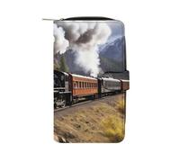 LLUTSNTH Steam Locomotive Train Travel Wallet Slim Leather Wallets Clutch Organizer Purse Coin Pocket for Men Women