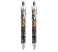 LLUTSNTH Steam Train Ballpoint Pens Black Medium Point 0.55mm Ball Point Pen Retractable Office Pens with Super Soft Grip Writing Ink Pen for Men Women 2 PCS