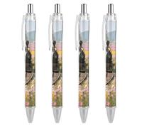 LLUTSNTH Steam Train Ballpoint Pens Black Medium Point 0.55mm Ball Point Pen Retractable Office Pens with Super Soft Grip Writing Ink Pen for Men Women 4 PCS