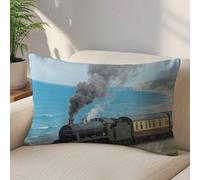 LLUTSNTH Steam Train by The Sea Throw Pillow Covers 12 "x20 Decorative Lumbar Pillowcase with Hidden Zipper Pillow Case Soft Cushion Cover for Couch Bedroom Living Room