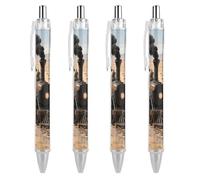 LLUTSNTH Steam Train in The Desert Ballpoint Pens Black Medium Point 0.55mm Ball Point Pen Retractable Office Pens with Super Soft Grip Writing Ink Pen for Men Women 4 PCS