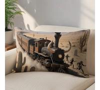 LLUTSNTH Steam Train in The Desert Throw Pillow Covers 12 "x20 Decorative Lumbar Pillowcase with Hidden Zipper Pillow Case Soft Cushion Cover for Couch Bedroom Living Room